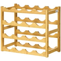 Scaffale Portabottiglie Vino a 4 Livelli per 16 Bottiglie in Legno di Bambù, 43x23.5x38cm
