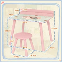 Set Tavolo e Sedia per Bambini con Portalibri e Motivo Orsetto, Rosa