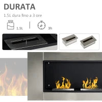 Camino Bioetanolo da Parete con 2 Bruciatori Capacità di 3L 13600BTU 110 x 54 x 14,5cm