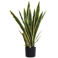 Sanseveria Artificiale Pianta Finta Realistica con Vaso,  Ø15cm x 80cm, Verde e Giallo