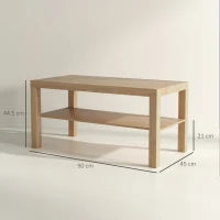 Tavolino da Salotto Rettangolare con Ampio Ripiano, 90×45×44.5 cm, Legno Naturale