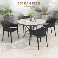 Set 4 Sedie da Giardino in Plastica Impilabili con Braccioli e Schienale Alto in PP, Nero