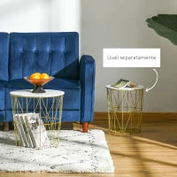 Set 2 Tavolini da Salotto Moderni Impilabili con Ripiano Rimovibile, Tavolino da Caffè con Contenitore per Soggiorno e Camera, Bianco Oro