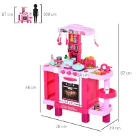 Cucina Giocattolo per Bambini con 38 Accessori Inclusi, con Luci e Suoni Realistici, 78x29x87 cm, Rosa