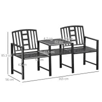 Panchina da Giardino Moderna 2 Posti con Tavolino e Foro per Ombrellone Arredamento da Esterno 165x56x85.5cm Nero