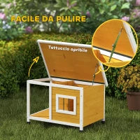 Cuccia per Cani da Esterno in Legno di Abete con Veranda Coperta e Tetto Inclinabile, 85.5x62x60 cm, Multicolore