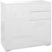 Credenza Moderna con 2 Armadietti e 2 Cassetti con Apertura a Pressione, 79x36x74cm, Bianco Lucido