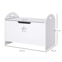 Baule Contenitore Portagiochi per Bambini (62x40x46.5cm) in Legno Bianco con Cerniere di Sicurezza