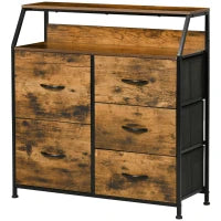 Mobile Cassettiera con 5 Cassetti in Tessuto Pieghevoli Stile Industriale, 83.5x29x87cm, Marrone