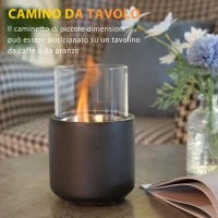 Camino a Bioetanolo da Tavolo con Serbatoio da 0.4L, 12x12x19cm, Grigio Scuro