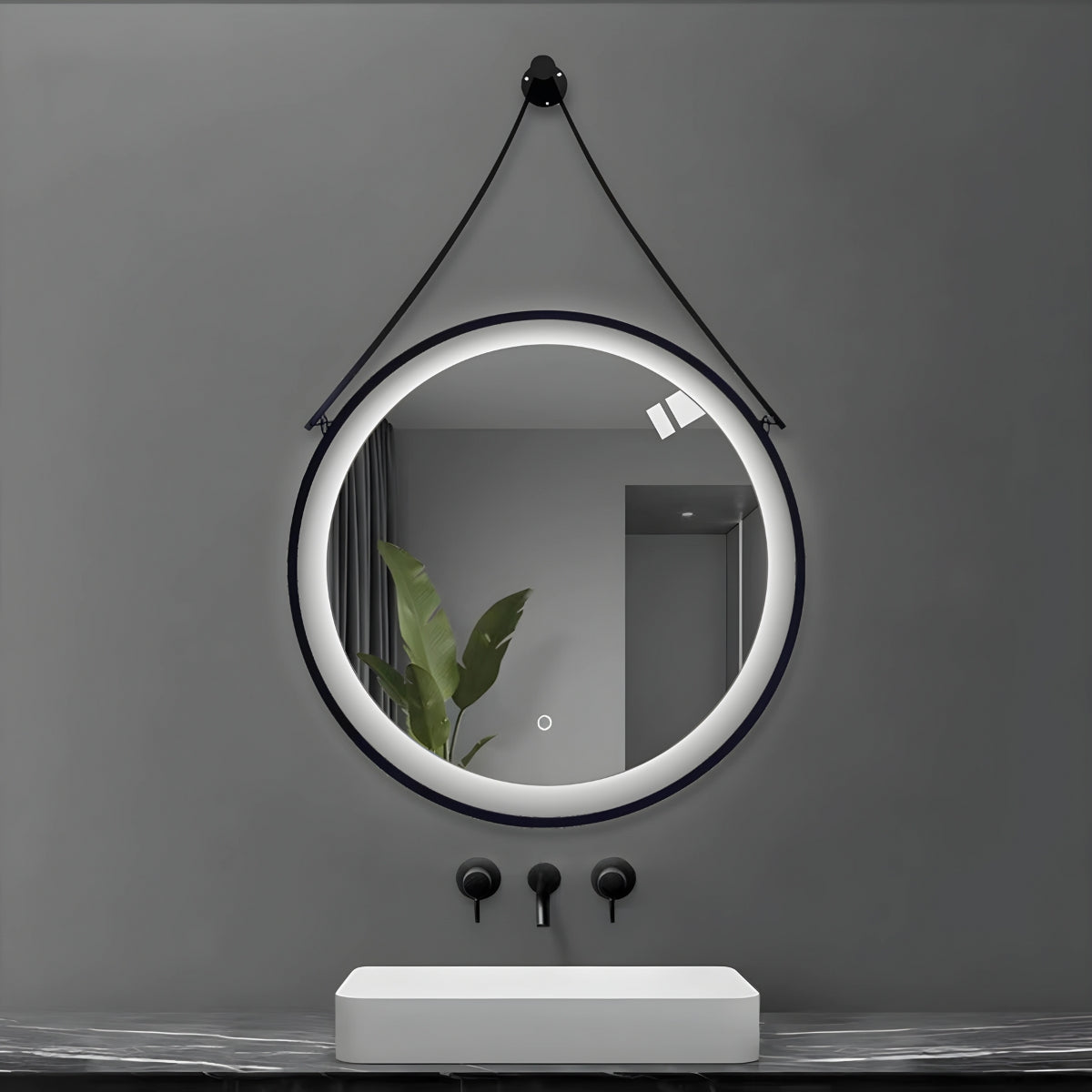 Specchio 5 mm tondo alluminio nero retroilluminato interruttore touch *** misura Ã˜60, tonalità standard 6000-6500k,...