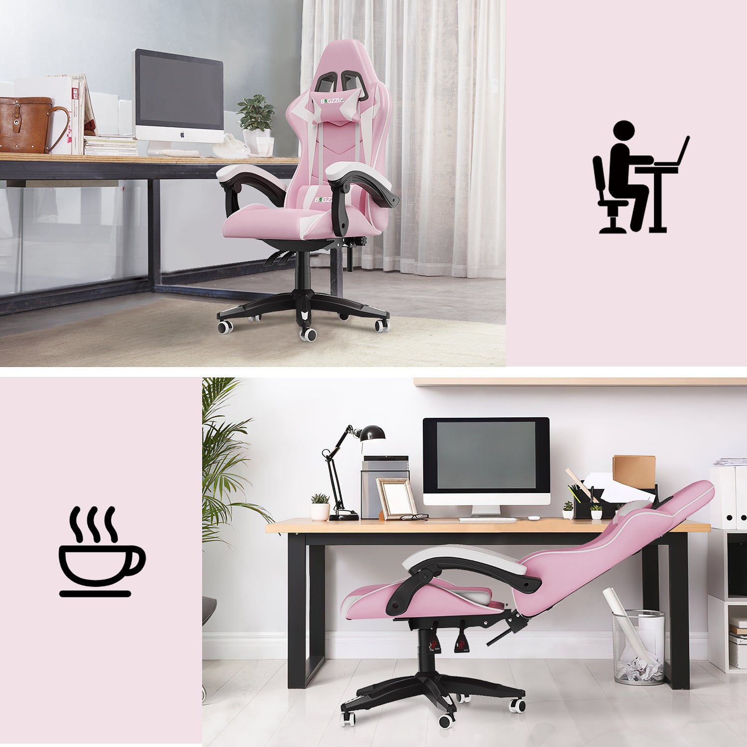 Sedia gaming Rosa - Poltrona Racing - RATTANTREE - Schienale Reclinabile, Altezza Regolabile, 360 Gradi Direzionale