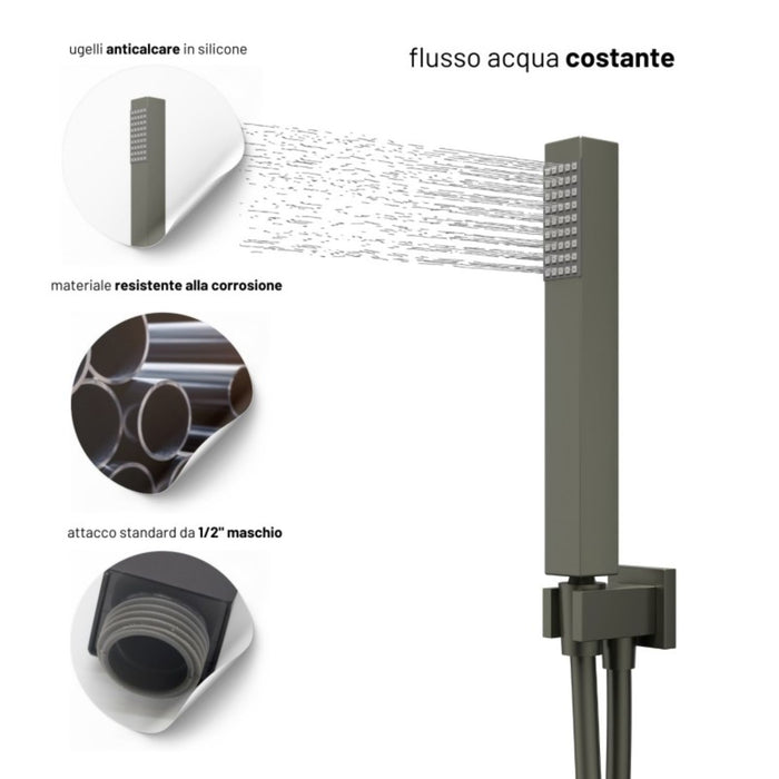 Set per doccia soffione quadro in acciaio inox 25x25 millimetri canna di fucile *** finitura- canna di fucile, confez...