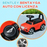 Macchina Cavalcabile a Spinta per Bambini 18-36 Mesi con Licenza Bentley Bentayga, Clacson e Musica, Rosso