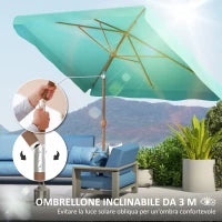 Ombrellone da Giardino 2x3 m con Apertura a Manovella, Inclinabile e Anti UV 50+, Turchese