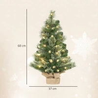 Albero di Natale Piccolo Alto 60 cm con 35 Luci LED Bianche, 68 Rami Folti e Ignifughi, Verde