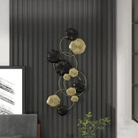 Decorazione da Parete in Metallo a Forma di Foglia, 84x35 cm, Oro e Nero