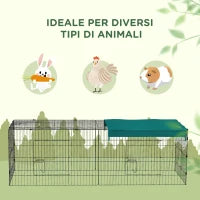 Gabbia per Conigli da Esterno e Interno con Tettuccio in Acciaio, 220x85x70cm, Verde
