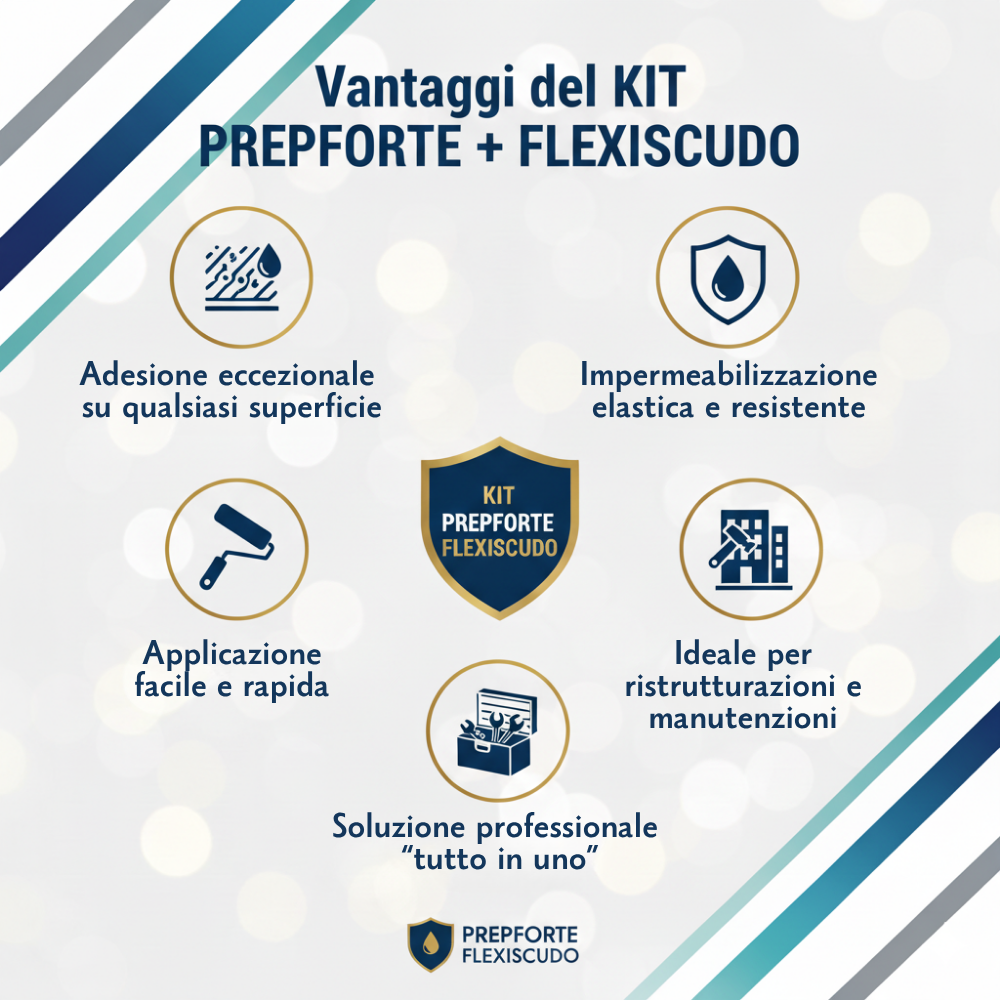 Soluzione professionale impermeabilizzante prepforte + flexiscudo per protezione superfici *** formato 5 kg + 1 l (do...