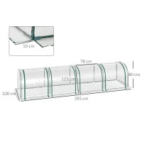 Serra a Tunnel in Acciaio e PVC Impermeabile e Anti UV con 4 Porte a Cerniera, 395x100x80 cm