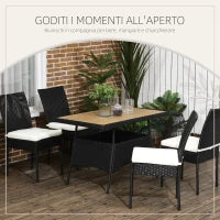 Set da Giardino con Tavolo e 4 Sedie da Esterno in Acciaio e Rattan PE, Nero