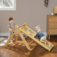 Outsunny Triangolo d'Arrampicata, 3 in 1 in Legno per Arrampicare e Scivolare, Carico Max. 50 kg, per Bambini da 18-48 Mesi, Legno Naturale