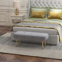 Panca Imbottita Fondo Letto in Tessuto con Gambe in Acciaio Effetto Legno, 114x38x45cm, Grigio