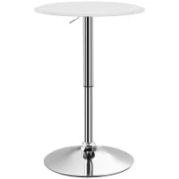 Tavolo da Bar con Altezza Regolabile, Girevole 360°, con Base Rotonda, Ø63x67-93 cm, Bianco