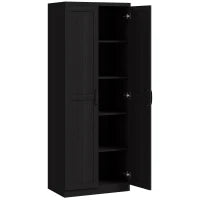 Mobile Credenza da Cucina con Doppia Porta e 2 Ripiani Regolabili, 60 x 40 x 160 cm, Nero