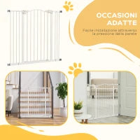 Cancelletto per Cani Estensibile con 4 Viti Regolabili, in Metallo e Plastica, 74-100x94 cm, Bianco