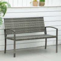 Panca da Giardino in Stile Rattan, con Struttura in Acciaio, per 2 Persone, Grigio, 122 x 60 x 85cm