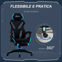 Sedia da Gaming con Supporto Lombare, Sedia Ufficio Ergonomica con Altezza Regolabile in Tessuto Nero e Blu, 65x65x119-129cm