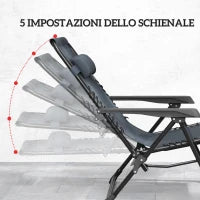 Set 2 Sedie Sdraio a Gravità Zero Pieghevoli con Schienale Regolabile e Tavolino, Grigio