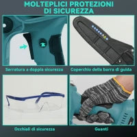 Motosega a Batterie 2 in 1 con Palo Telescopico, Motore Brushless, 2 Batterie e Blocco di Sicurezza, Blu