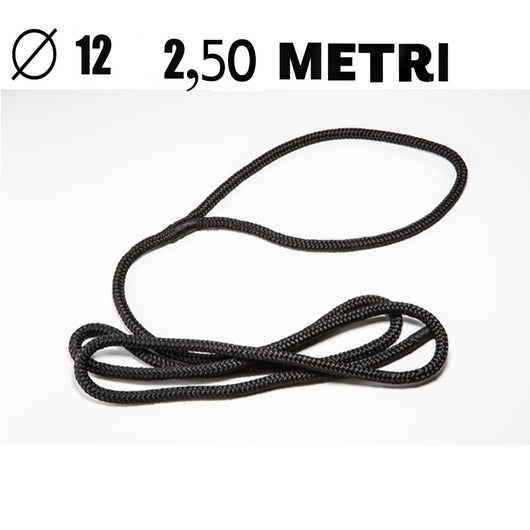 Cima in poliestere con occhiello per fissaggio parabordi diametro 12 mm 2,50 metri nera nautica