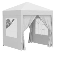 Gazebo Pieghevole Pop Up 2x2 m con 4 Pareti Rimovibili in Poliestere e Acciaio, Bianco