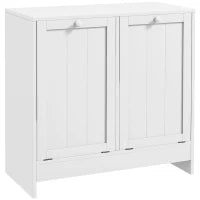 kleankin Mobile Portabiancheria con 2 Scomparti a Ribalta in Legno, 66x33x68cm, Bianco