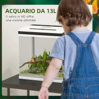 Acquario da 13L a Illuminazione LED con Fori di Ventilazione, in Vetro HD e ABS, 29x20x30.5 cm