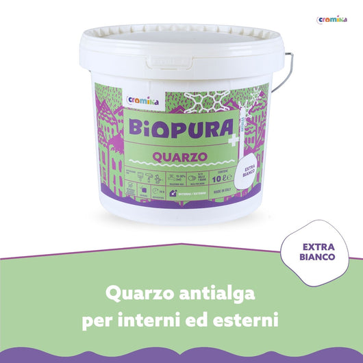 Pittura quarzo antialga interni esterni finitura opaca linea biopura cromika *** formato 10 lt, confezione 1