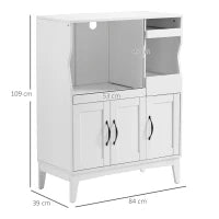 Credenza Cucina Salvaspazio con 2 Armadietti e 2 Ripiani Estraibili in Legno, 84x39x109 cm, Bianco