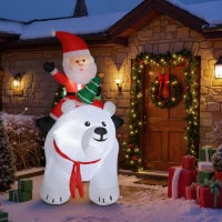 Babbo Natale gonfiabile su orso polare 200 cm, 5 luci LED, per interno e esterno, bianco