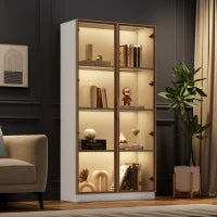 Vetrinetta Moderna in Vetro con Illuminazione LED a 16 Colori, Doppie Porte e Ripiani Regolabili, 80x40x160 cm - Mobiletto Porta TV, Bianco