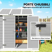 Casetta da Giardino in Resina con Pavimento, 2 Porte con Blocco, Finestra, 1.8x1.8m, Grigio