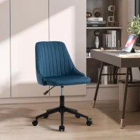Sedia da Ufficio in Velluto Blu con Altezza Regolabile, Sedia Ergonomica Girevole a 360° e Ruote, 50x58x77-87cm