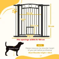 Cancelletto per Animali Domestici da 96 cm, Larghezza Regolabile da 76-104 cm, con Porticina per Gatti, Nero