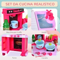 Cucina Giocattolo per Bambini con 38 Accessori Inclusi, con Luci e Suoni Realistici, 78x29x87 cm, Rosa