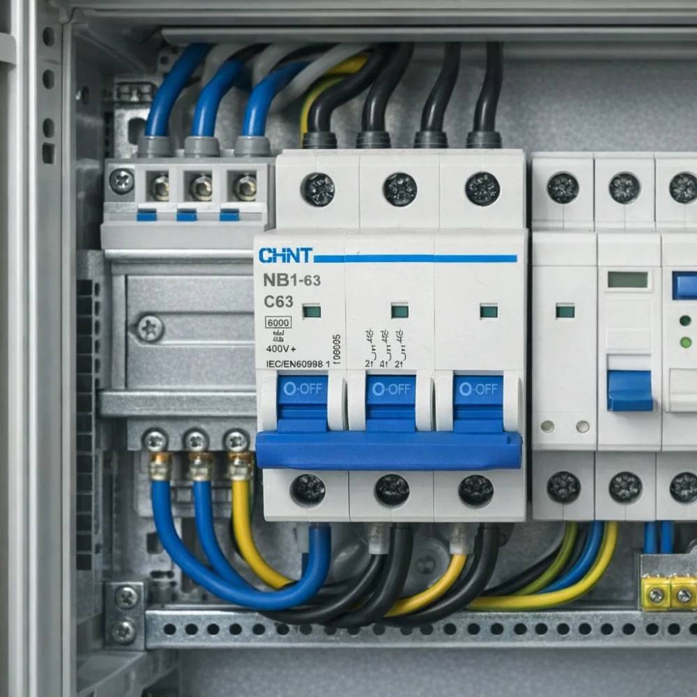 Chint nb1-63 interruttore magnetotermico 3p curva c 6ka guida din *** ampere 63 ampere, confezione 1