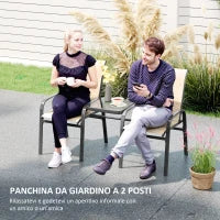 Panchina 2 Posti da Giardino con Braccioli, Schienale Alto e Tavolino Basso Centrale in Vetro, Marrone e Nero