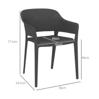 Set 4 Sedie da Giardino in Plastica Impilabili con Braccioli e Schienale Alto in PP, Nero