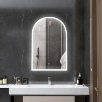 Specchio da Bagno LED 90 x 60cm, da Parete, 3 Colori, a Arco, Cornice in Alluminio, Anti-Appannamento e Interruttore Tattile, Nero